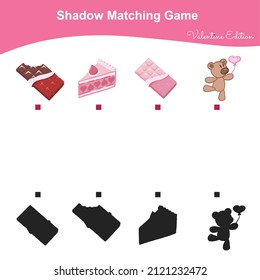 Matching shadow game for Preschool Children. Educational printable worksheet. Vector illustration in cartoon style. Matching the images with the shadow for motoric movements.