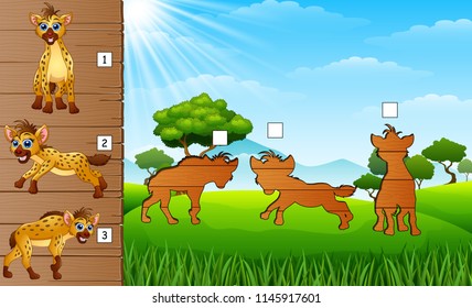 Matching shadow of hyena cartoon set
