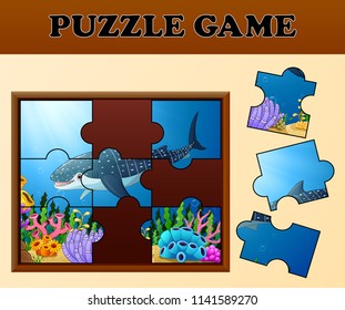 Matching shadow images on the shark whale theme board on a puzzle game