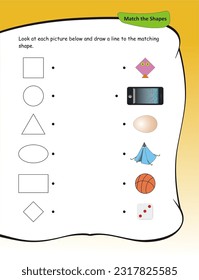 Matching shape with correct picture activity worksheet. Perfect for little ones discovering shapes and building early connections.