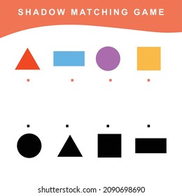 Matching Shapes Worksheet Game For Preschool Children. Educational Printable Worksheet. Vector File. Motoric Movements And Educational Worksheet. Matching Images With Shadows. 