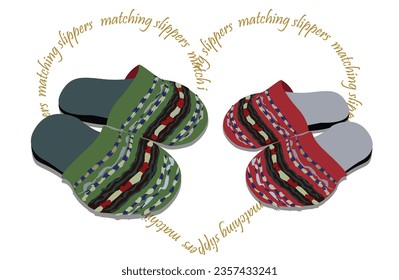 Matching slippers for couple with text shaping heart: Matching slippers