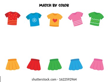 Matching T-shirts And Girl Skirts By Color. Game For Kids.