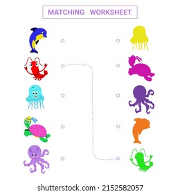 Matching worksheet for children. Vector illustration.