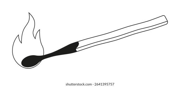 Matchstick burning with flame. Lit match, burning match. EPS 10 vector illustrations