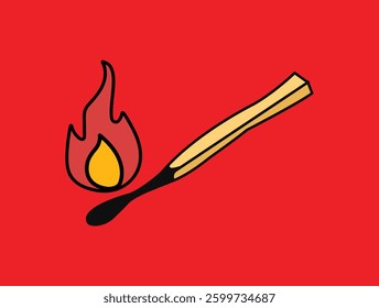 Matchstick fire flame ignition illustration
