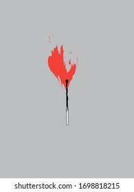 Matchstick in Flames Minimalist Design on Grey. Set on Fire