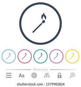 Matchstick flat color icons in round outlines. 6 bonus icons included.