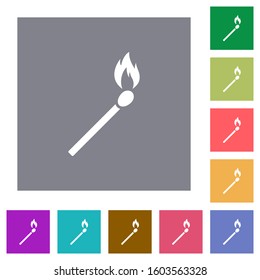 Matchstick flat icons on simple color square backgrounds