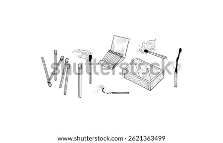 matchstick handdrawn engraving doodle collection