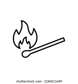 Matchstick Heat Flame Lighter Outline Pictogram. Wooden Danger Match Stick Fire Flat Symbol. Match Stick Burn Spark Black Line Icon. Matchstick Bonfire. Isolated Vector Illustration.