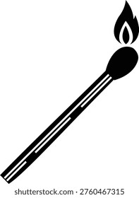 Matchstick icon burning match stick flame symbols and matchbox for ignition, fire starter tool vector silhouettes and outline illustration for safety and camping