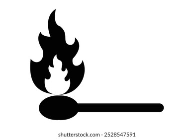 Ícone de fósforo, vetor, silhueta, logotipo do fogo. Ilustração de um matchstick em chamas. Silhueta de fósforo. Ilustração vetorial de fósforo e fogo.