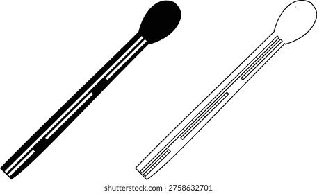 Matchstick icons set burning match stick flame symbols and matchbox for ignition, fire starter tool vector silhouettes and outline illustration for safety and camping collection group
