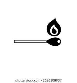 Matchstick igniting flame in simple black and white design on a clean background