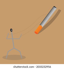 The matchstick is like a cigarette butt with both hands