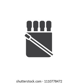 Matchstick and matchbox vector icon. filled flat sign for mobile concept and web design. Matches simple solid icon. Symbol, logo illustration. Pixel perfect vector graphics