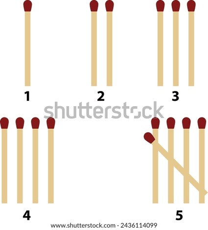 Matchstick Tally Marks, Hash Marks Icon, One to Ten Vector Illustration