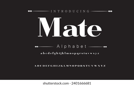 Mate Elegant Font Uppercase Lowercase and Number. Classic Lettering Minimal Fashion Designs. Typography modern serif fonts regular decorative vintage concept. vector illustration