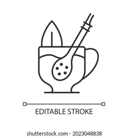 Mate straw linear icon. Stick that filters dried mate tea parts. Bombilla from metal or wood. Thin line customizable illustration. Contour symbol. Vector isolated outline drawing. Editable stroke