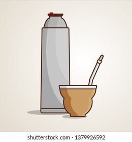 Mate thermo and light bulb modern linear style. On isolated background - Vector