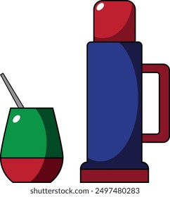 Mate and thermos vector with Cartoon style. Latin American icon.