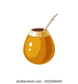 Mate. Traditional calabash gourd and bombilla. Vector illustration cartoon flat icon isolated on white.