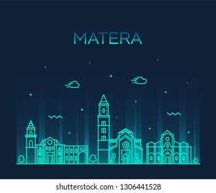 Matera skyline, Basilicata, Southern Italy. Trendy vector illustration, linear style