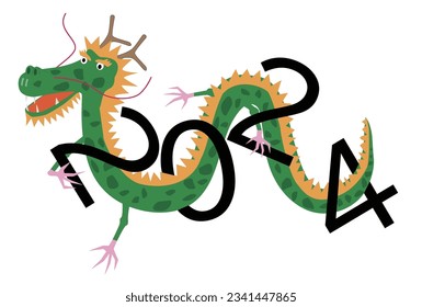 Material for 2024 New Year's cards. Dragons are celebrating the new year.