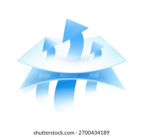 Material com setas para apresentação de materiais respiráveis, fluxo de ar, troca de ar. Ilustração vetorial isolada sobre fundo branco. Pronto para uso em sua apresentação infográfica. EPS10