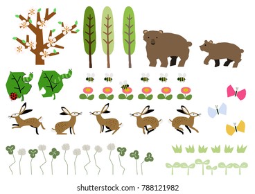 Material of bear and spring landscape. Spring material collection.
Spring animals.
