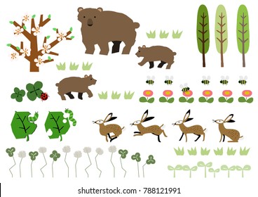 Material of bear and spring landscape. Spring material collection.
Spring animals.
