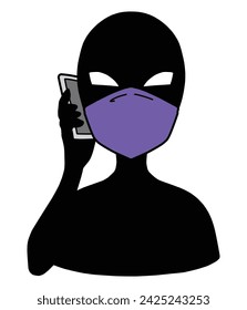 Material de una silueta negra de un chico malo hablando en un teléfono inteligente