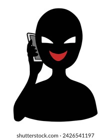 Material of a black silhouette of a bad guy talking on a smartphone svg