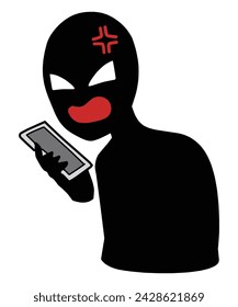 Material of a black silhouette of a bad guy talking on a smartphone svg