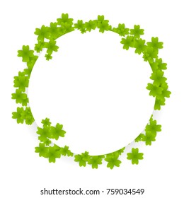 Material blank frame border shadow. Plant ireland beer festive invitation greeting banner. Green clover Saint Patrick Day isolated white background. Vector illustration empty background.