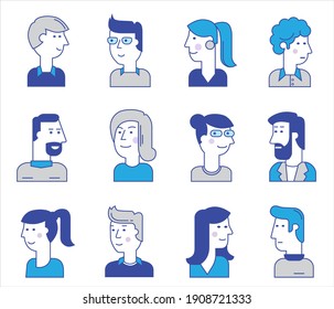 avatares de caricatura de material, colección de personajes de moda vectorial