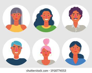 avatares de caricatura de material, colección de personajes de moda vectorial
