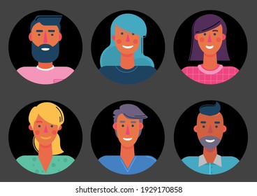 avatares de caricatura de material, colección de personajes de moda vectorial