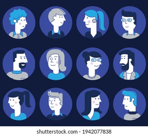 avatares de caricatura de material, colección de personajes de moda vectorial