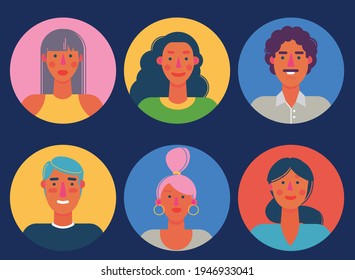 Material cartoon avatars, vector trendy characters collection