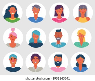 avatares de caricatura de material, colección de personajes de moda vectorial