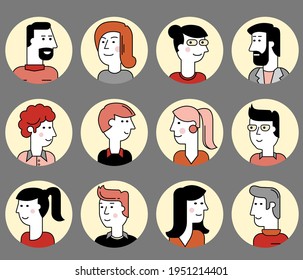 Material cartoon avatars, vector trendy characters collection