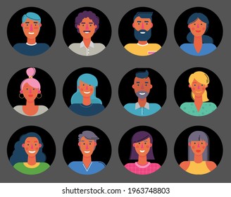 Material cartoon avatars, vector trendy characters collection