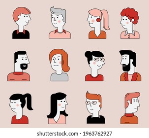 Material cartoon avatars, vector trendy characters collection
