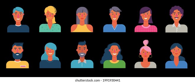 avatares de caricatura de material, colección de personajes de moda vectorial