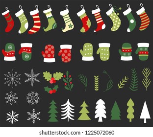 material for christmas theme inculde socks mitten gloves, mistletoe, christmas tree, snow flake