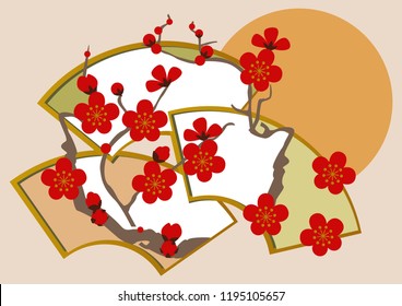 Material collection of New Year.
Illustration of spring image.
Image of spring of Japan.
Japanese pattern design material.
Image material of plum blossoms.
