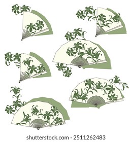 Material combining Japanese folding fan and flowers,