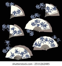 Material combining Japanese folding fan and flowers,